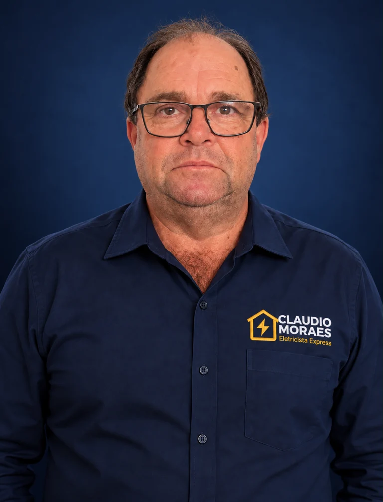 Claudio Moraes com camisa azul-marinho da Eletricista Express